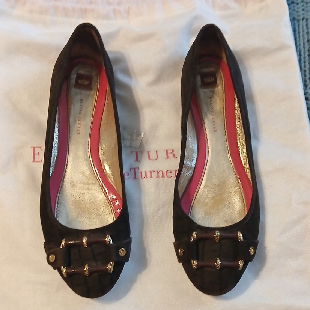 Elaine Turner Brown Flats with Gold Buckles